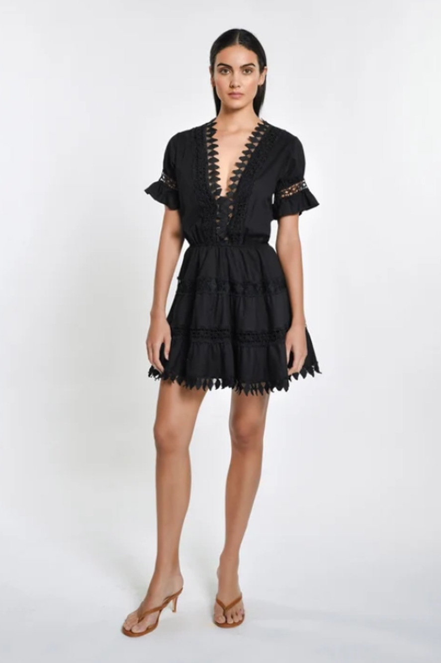 Peixoto Women's Ora Cotton Embroidered Mini Dress, Black, Size L